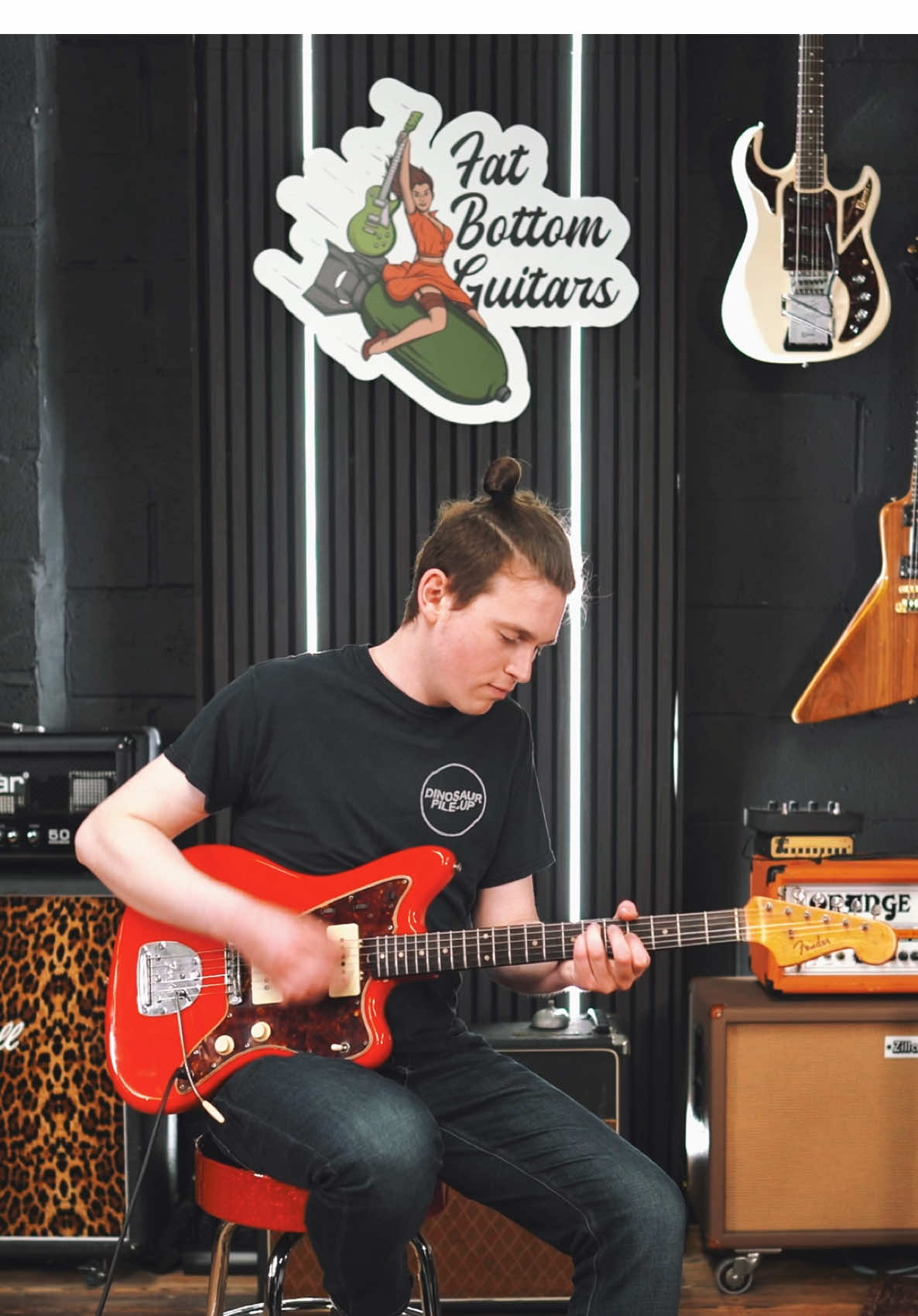 Check out this incredible 1961 Fender Jazzmaster in a fiery Fiesta Red refinish!  Shop now 🎸fatbottomguitars.com #fender #guitar #guitartok #fyp #vintageguitar 