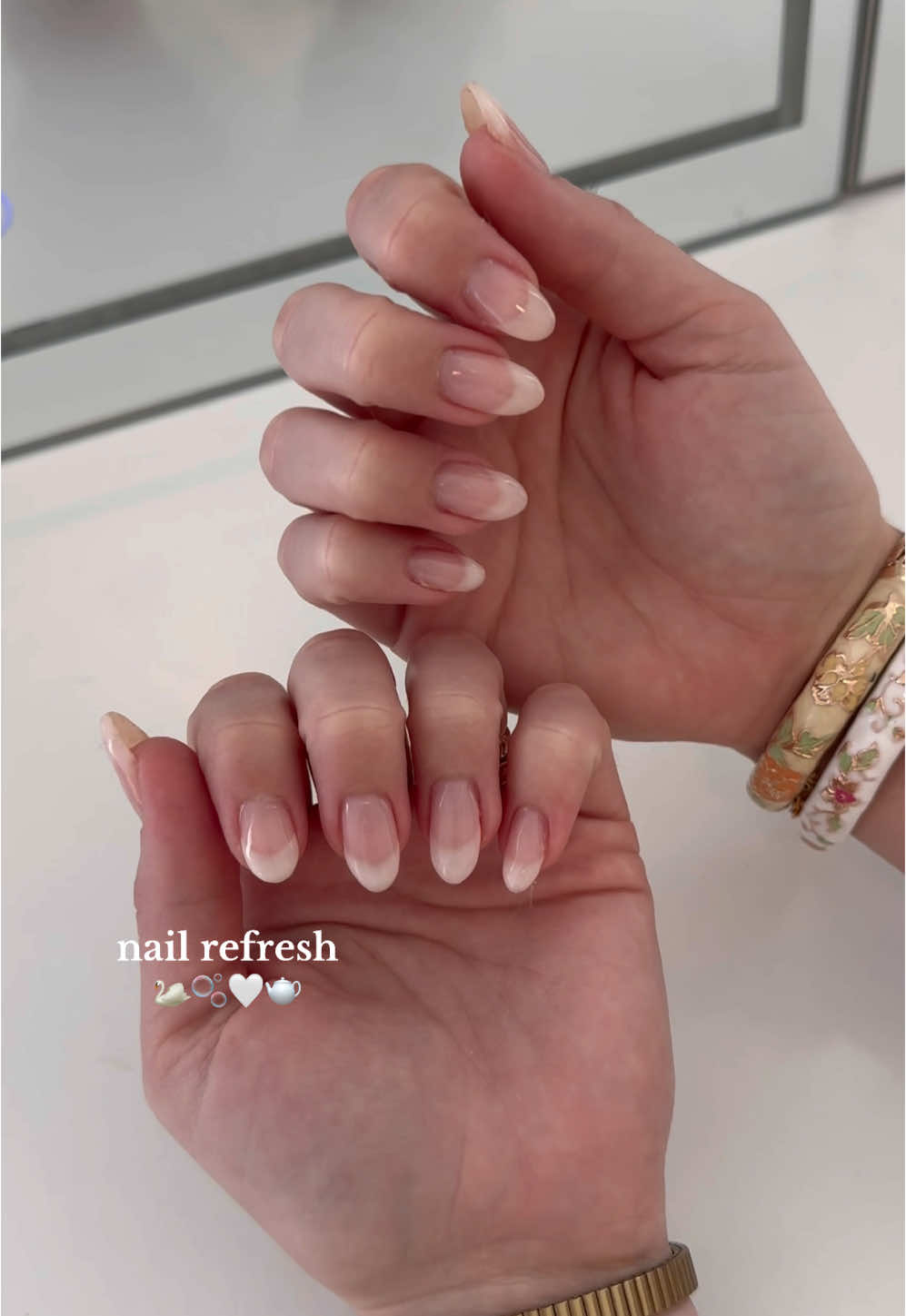 Spring nail refresh 🫧🤍 obsessed with this natural nail look right now!  #buildergel #nailsathome #naturalnails #cleangirlnails #buildergelnails #nailasmr 