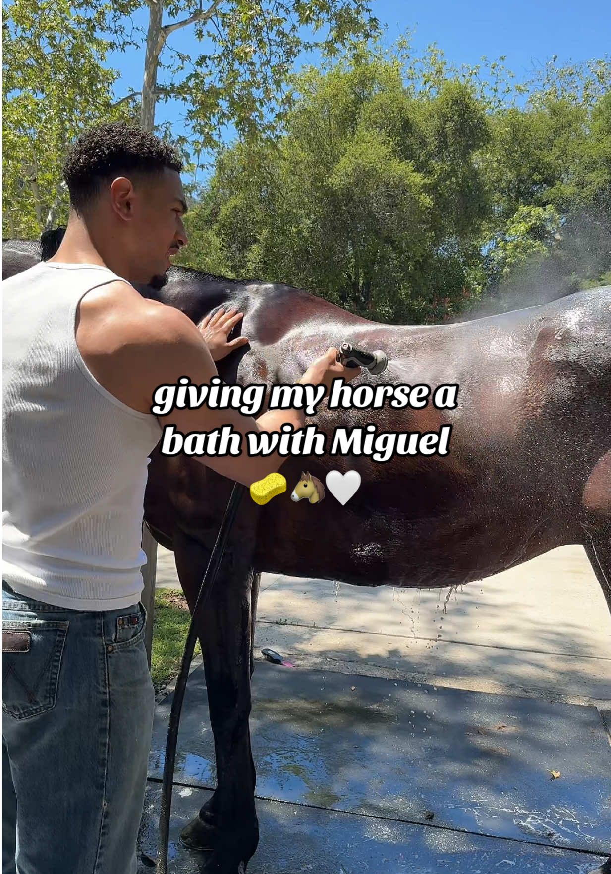 What a beautiful day with my two fav boys. Lucky girl!!!💚 @Miguel #dayinmylife #horse #bathtime 