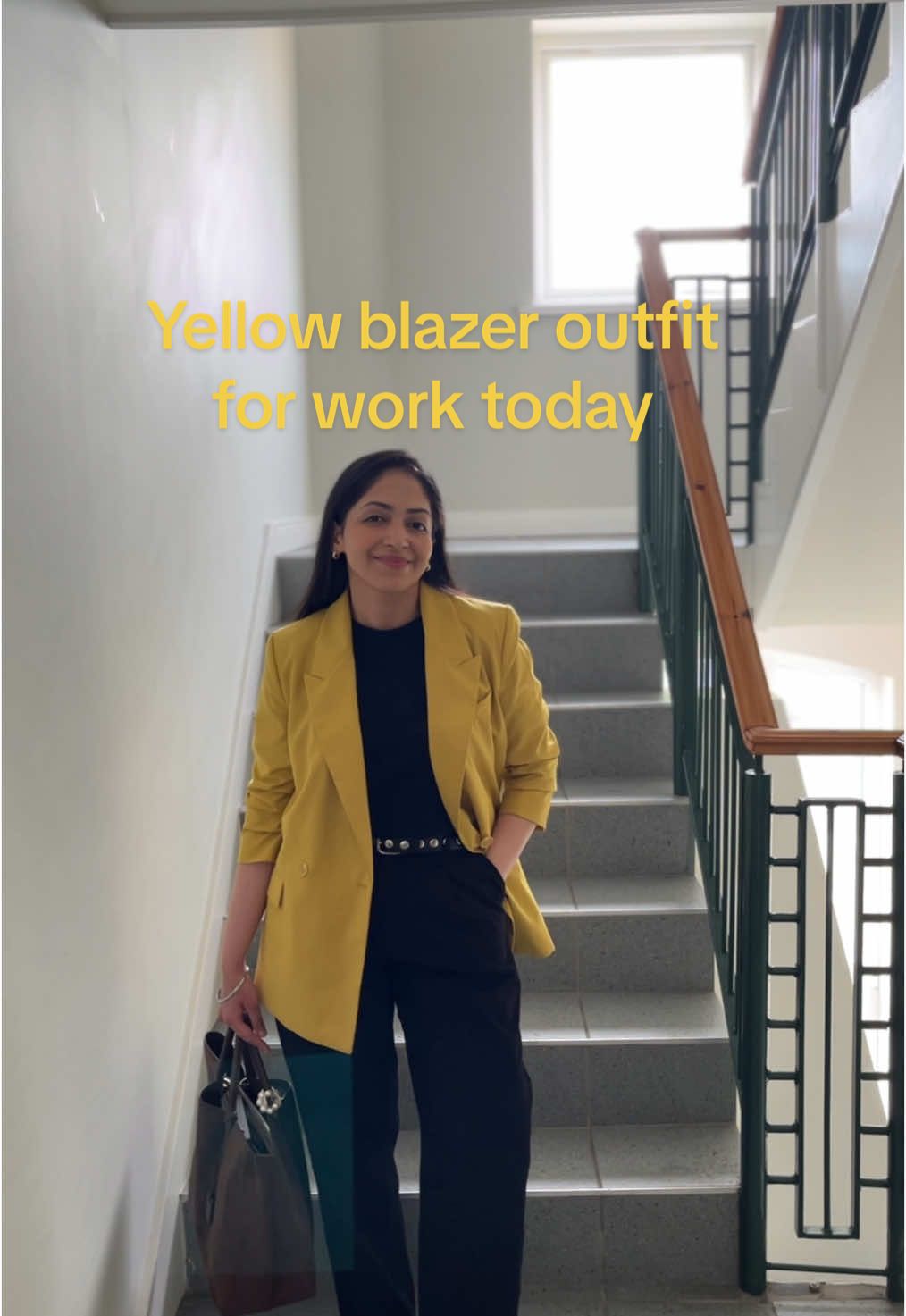 Yellow blazer outfit for work today! 💛🖤 The studded belt can’t stop me from wearing black even in this weather!  #workoutfit #officeootd #outfitinspo #blazeroutfit #fashiontiktok #blacktrousers #studdedbelt #styleinspo #waystowear 