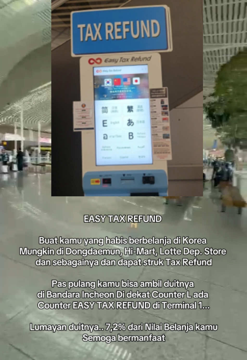 #INFOANSAN Jangan pulang dulu sebelum ambil ‘uang kembalian’ kamu! Belanja di Korea? Struknya bisa dicairin😍 Langsung ke Easy Tax Refund di Bandara Incheon, Lumayan banget… 7,2% dari total belanja Info dan pemesanan tiket cek link bio #hilyaansanticket #ansanticket #pmikorea🇮🇩♡🇰🇷 #pejuangwon #taxrefund #incheonairport #fyp 