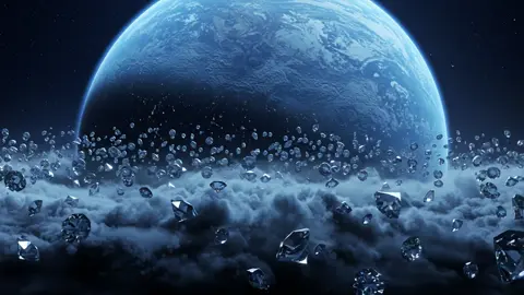 📌 Did you know that on planets like Neptune and Uranus, scientists believe it literally rains diamonds? Deep within the atmospheres of these ice giants, intense pressure (millions of times Earth's atmospheric pressure) and high temperatures can break down methane (CH  4 ) gas. The carbon atoms from the methane are then squeezed together under this extreme pressure, forming solid diamonds. These newly formed diamonds, likely heavier than the surrounding material, would then slowly sink or 