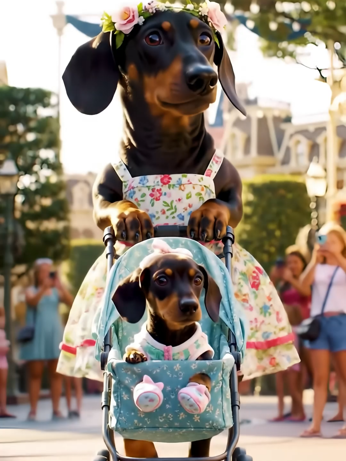 Adorable Dachshund Momma walking her baby puppy. #dogsoftiktokviral #puppy #dachshundpuppy #puppytiktok #hilarious #Busy_Dachshund #doghumor #baby #aidogs #weinerdogs #sausagedogs #doxielove #fyp #funnydachshund #funnypets #ai #aidogs #aiart