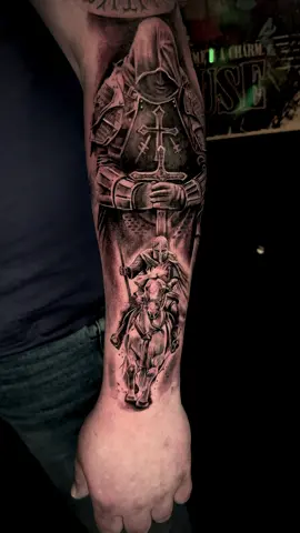More progress on this Knights Templar sleeve. Let me know what you think…  Now booking end of July/August, Msg me 💕 #knightstemplar #tattoo #sleevetattoo #leicester #leicestercity #knight #holygrail #sleevetattooideas #tattooinspo #AutisticCreator 