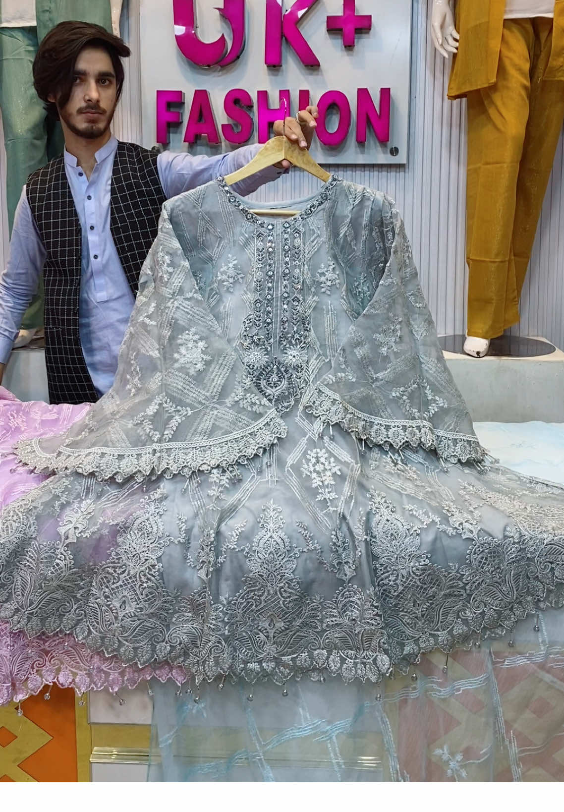 Price 4500 😍😍A beautiful short frock in descent embroidery on organza stuff cod all pak#l#viral #Love #trending #viral_video #foryoupage #newgirlsdress #video #ukfashion009 #foryou 