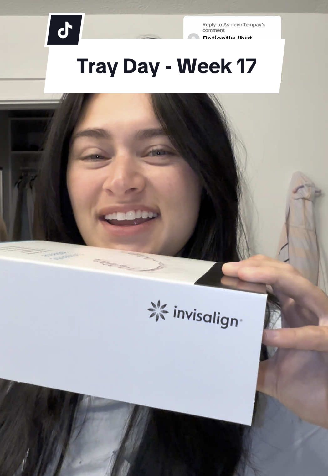 Replying to @AshleyinTempay TRAY DAY!!! Week 17 of my @Invisalign journey! #invisalign #invisalignjourney #trayday #invisalignofficial #invisaligns #straightteeth #teethtok #toothtok 