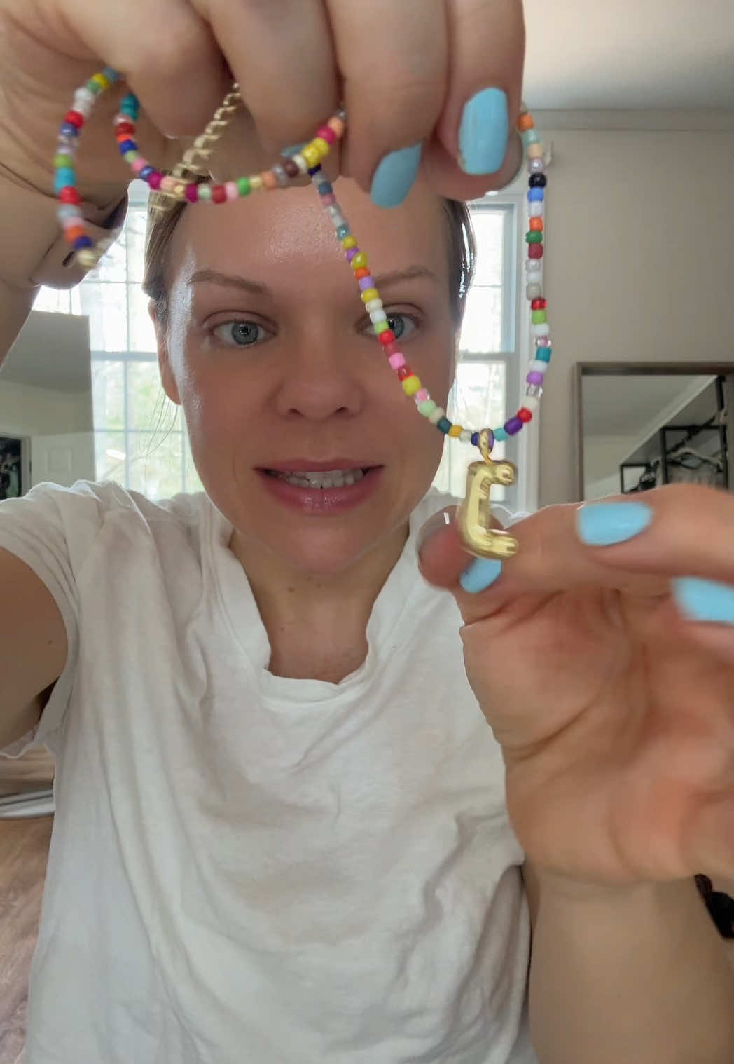 The cutest colorful beaded necklace with bubble initials is only 1499 with free shipping! #Necklace #Jewelry #ColorfulJewelry #ColorfulBeads #FunJewelry #Initials ##vriua
