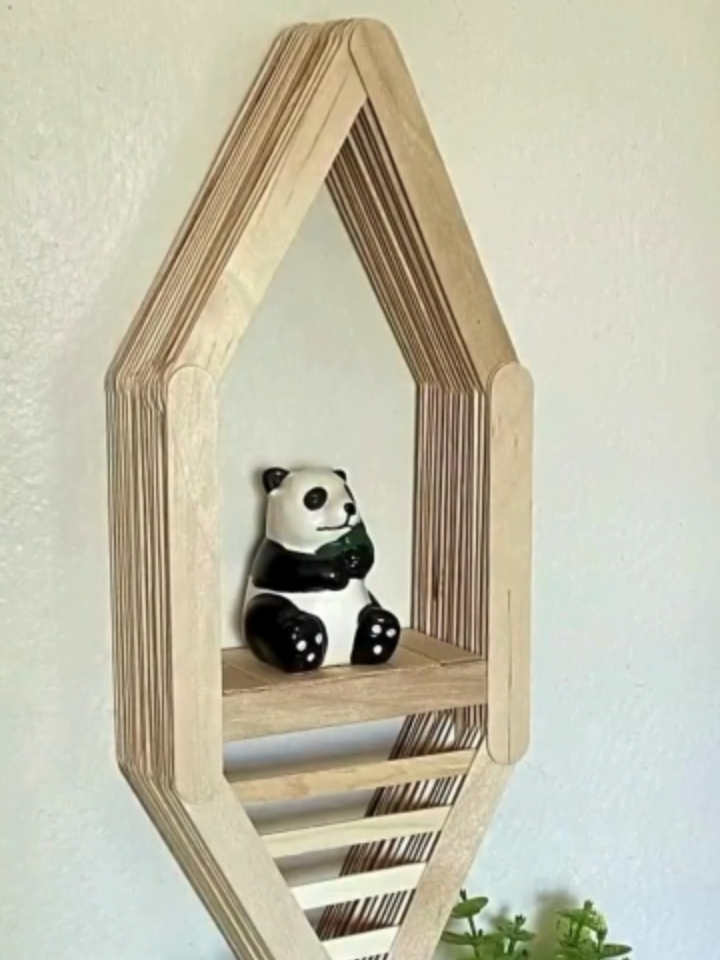 dollar tree wood craft stick shelf wall art decor! #walldecor #shelfstyling #homeimprovement #apartmentdecor