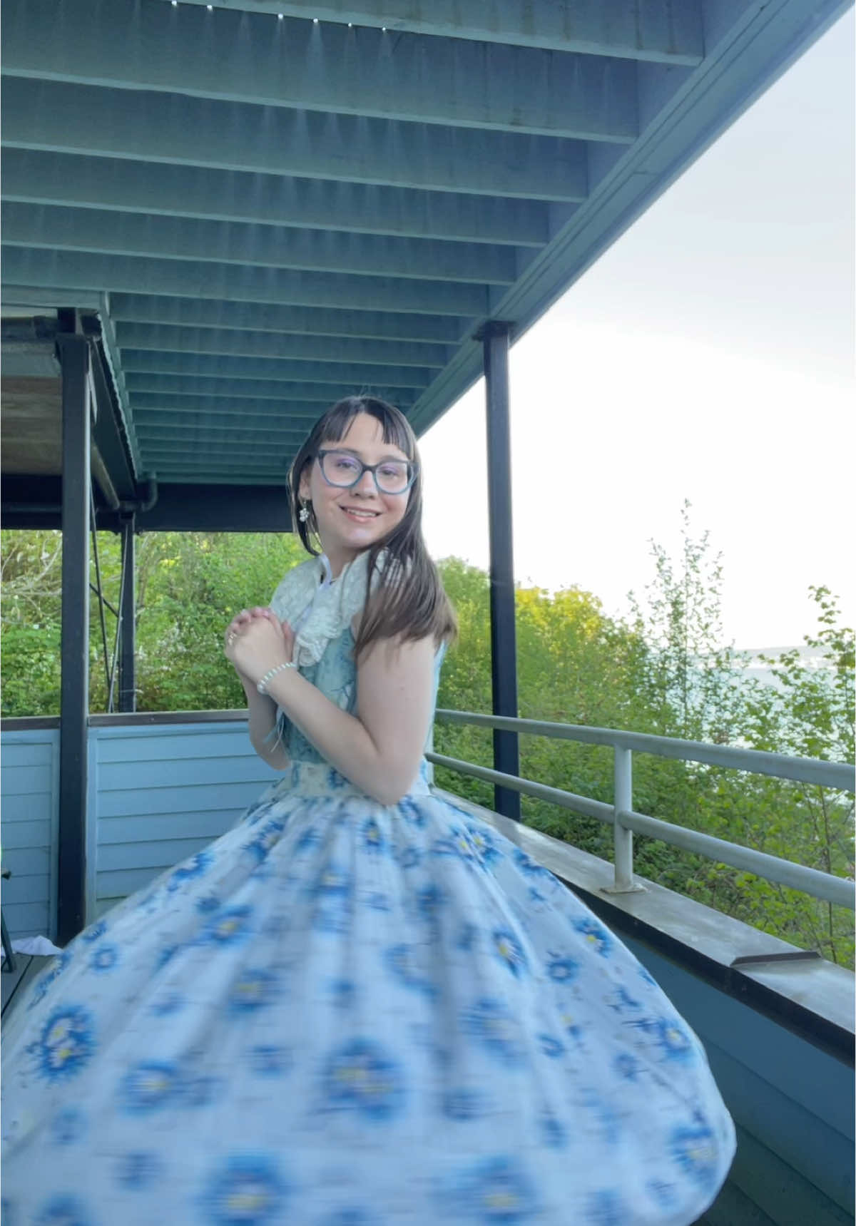 🤍1950s Vintage Sundress🩵            🌼🌼🌼🌼🌼🌼🌼🌼🌼🌼 #ootdinspo #ootdfashion #vintagedress #vintagefashion #1950sdress #1950sfashion #personalstyle #sundress #oldies 