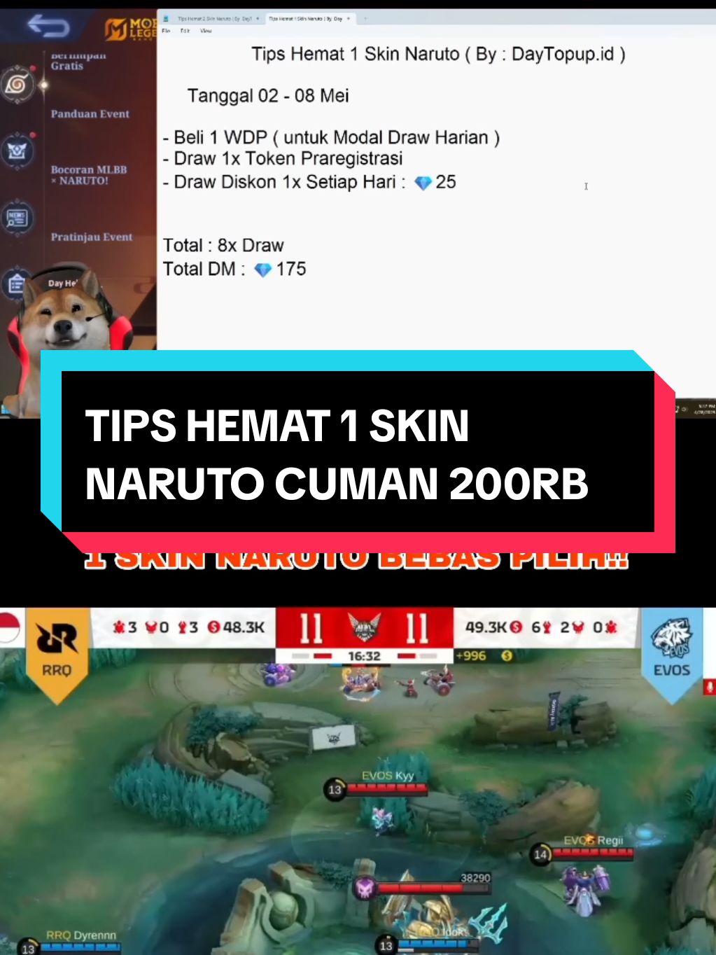 penjelasan tips hemat 1 akin Naruto dari bang day helder, cuman 200rb udh dpt 1 skin naruto😱 | source yt : day helder #MLBBxNARUTO #mobilelegendsbangbang #eventnaruto #tipshemat #mlbbnewskin #dayhelder 