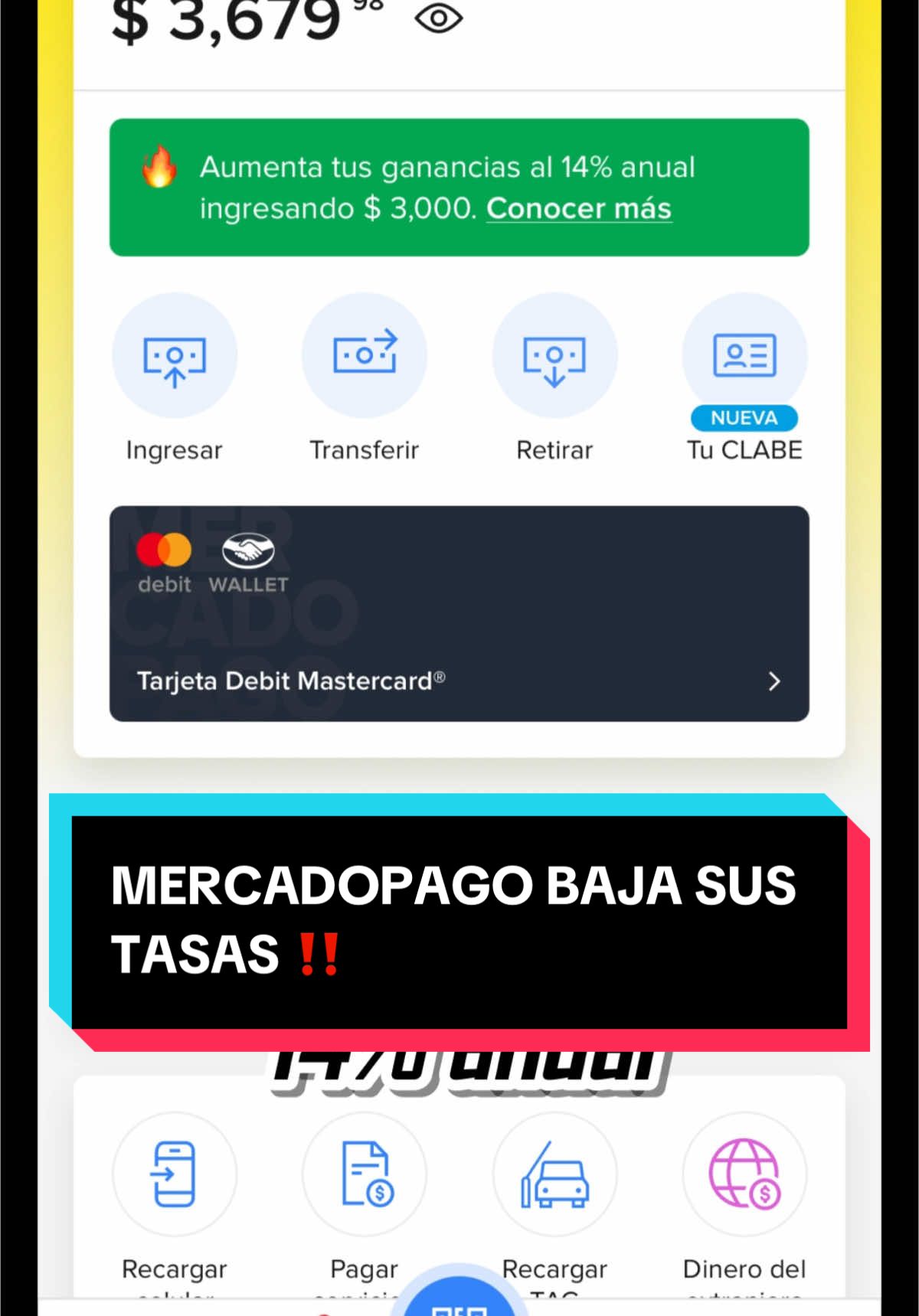 Tasas en mercadopago bajan ‼️ #reels #mercadopago #dinero #ahorros #tasas 