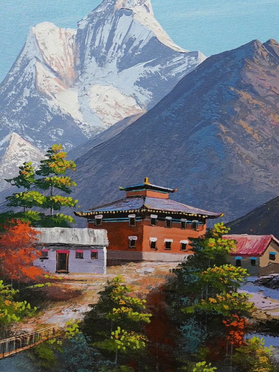 Bring home the serene beauty of the Himalayas with this stunning handmade painting 🎨⛰️  Art Code: ALOM145 Size: 2x4 ft 🎁 Perfect for your home, office, or as a heartfelt gift Crafted with love by our talented Nepali artists 🇳🇵 🌍 Delivery all over Nepal & worldwide shipping available! 🛒 DM us or visit www.artofnepal.com to order now! #ArtOfNepal #NepaliArt #HimalayanPainting #MountainVibes #HomeDecor #CanvasArt #NepaliLandscape #OnSaleNow