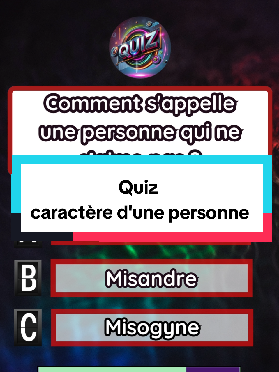 Test de culture générale avec ce quiz sur les personnalités humaines . Tu penses tout savoir ? On va voir si tu connais la différence entre misanthrope, un altruiste ou un narcissique ! #humain #Quiz #culturegenerale #quiztiktok #quizchallenge #personnalité #question 