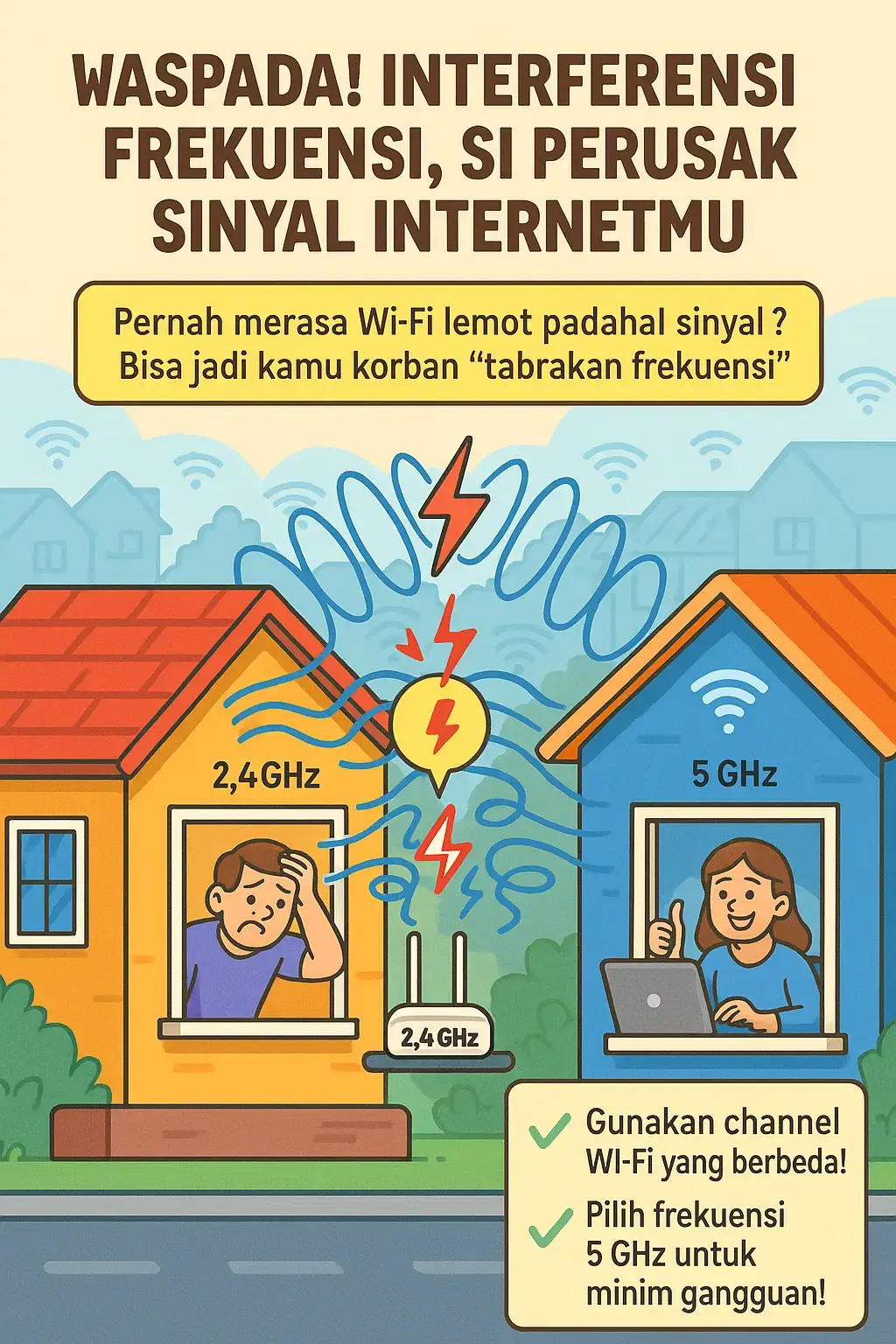 Jaringan terganggu bukan karena kuota habis, tapi karena interferensi frekuensi! Banyak perangkat di sekitar bisa bikin sinyal bertabrakan, apalagi di lingkungan padat. Yuk, kenali cara kerja frekuensi dan cegah sinyal saling ganggu! Jaringan lancar bukan soal sinyal kuat, tapi sinyal yang bersih dari gangguan! #hashtag  #InterferensiJaringan #WifiLemot #JaringanInternet #EdukasiTeknologi #TeknisiJaringan #FYP #KontenEdukasi #SinyalKuat #wifitips 