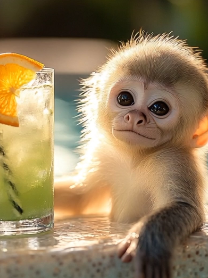 🐒🍹🐒 #monkey #cute #animal #funny 