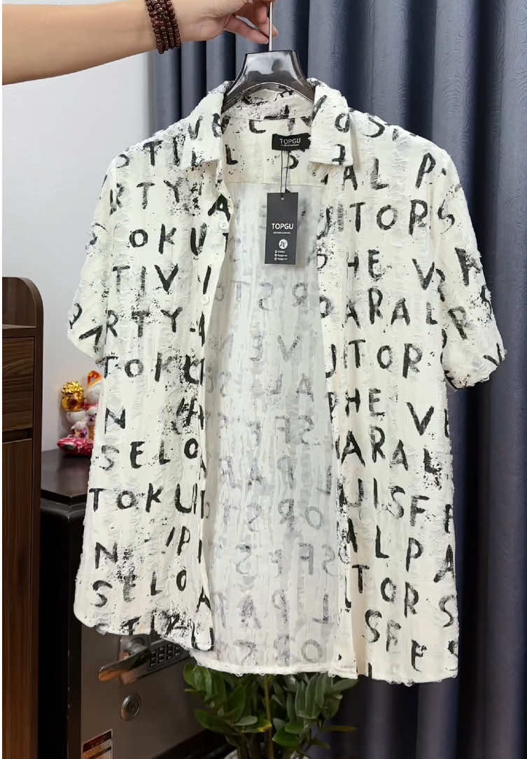 Áo sơ mi cổ đức cotton chữ rách#aosomi #aosominam #aosomingantay #reviewthoitrang #xuhuongtiktok 