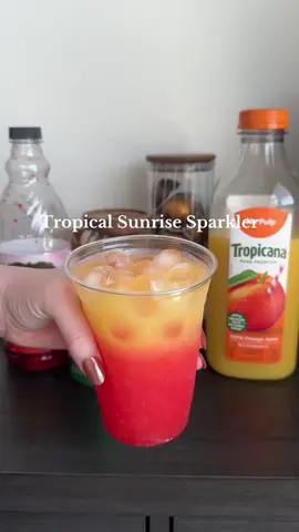 Tropical Sunrise Sparkler🍊🍒☁️ #orangerefresher #summersunsetrefresher #tropicalsunrise #refreshersathome #refresher #summerdrinks #summerrefresher #orangejuice #drinksathome #refresherstarbucks #starbucksrefreshers 