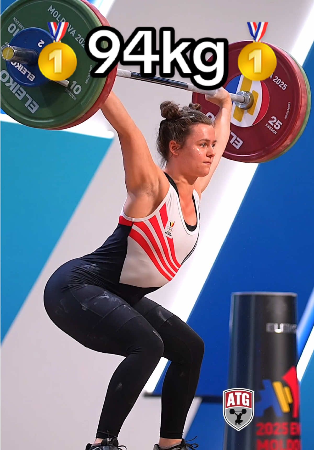 Nina Sterckx (59kg Belgium 🇧🇪) 94kg / 207lbs 🥇 opener at the 2025 European #weightlifting championships! 