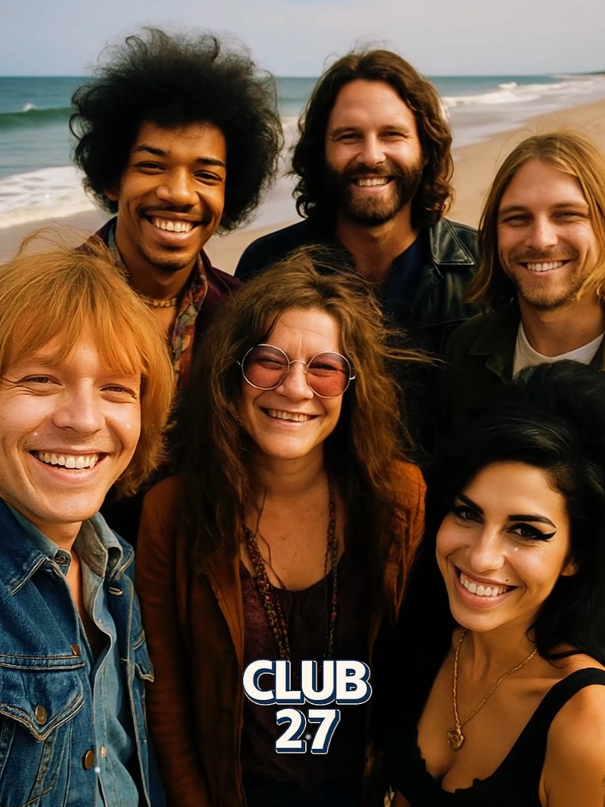 Club 27 Ein fiktiver Moment am Strand, eingefangen in einem fröhlichen Selfie der berühmten Mitglieder des mystischen „Club 27“. Brian Jones (1942–1969) – Gründer und Gitarrist der Rolling Stones, bekannt für seinen Einfluss auf die Rockmusik der 60er-Jahre. Jimi Hendrix (1942–1970) – Legendärer Gitarrenvirtuose, der mit seinen revolutionären Techniken Musikgeschichte schrieb. Janis Joplin (1943–1970) – Ikonische Sängerin mit kraftvoller Stimme, Symbol für Freiheit und Rebellion. Jim Morrison (1943–1971) – Charismatischer Frontmann der Doors, Dichter und Symbolfigur der Psychedelic-Bewegung. Kurt Cobain (1967–1994) – Stimme einer Generation und Frontmann von Nirvana, prägte den Grunge und alternative Rock nachhaltig. Amy Winehouse (1983–2011) – Unvergessliche Soul-Stimme, deren Musik zwischen Retro und modernem Sound begeisterte. Dieses Bild feiert ihre künstlerische Unsterblichkeit und stellt sie freundschaftlich und glücklich zusammen dar – als wären sie noch unter uns. #Club27 #Forever27 #LegendsNeverDie #JimiHendrix #JanisJoplin #JimMorrison #BrianJones #KurtCobain #AmyWinehouse #BeachSelfie #IconicMoment #MusicLegends #VintageVibes #RockHistory #RememberingLegends #Tribute #PopCulture #NeverForgotten #27Club #viralvideo #FYP 
