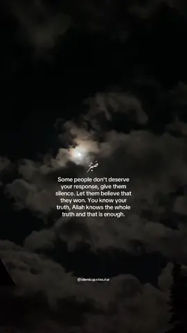 Some people don't deserve your response, give them silence. Let them believe that they won. You know your truth, Allah knows the whole truth and that is enough. #islam #islamic_video #islmicquotes #muslim #sabr #duaa #pray #deen #islamic #bepatient 