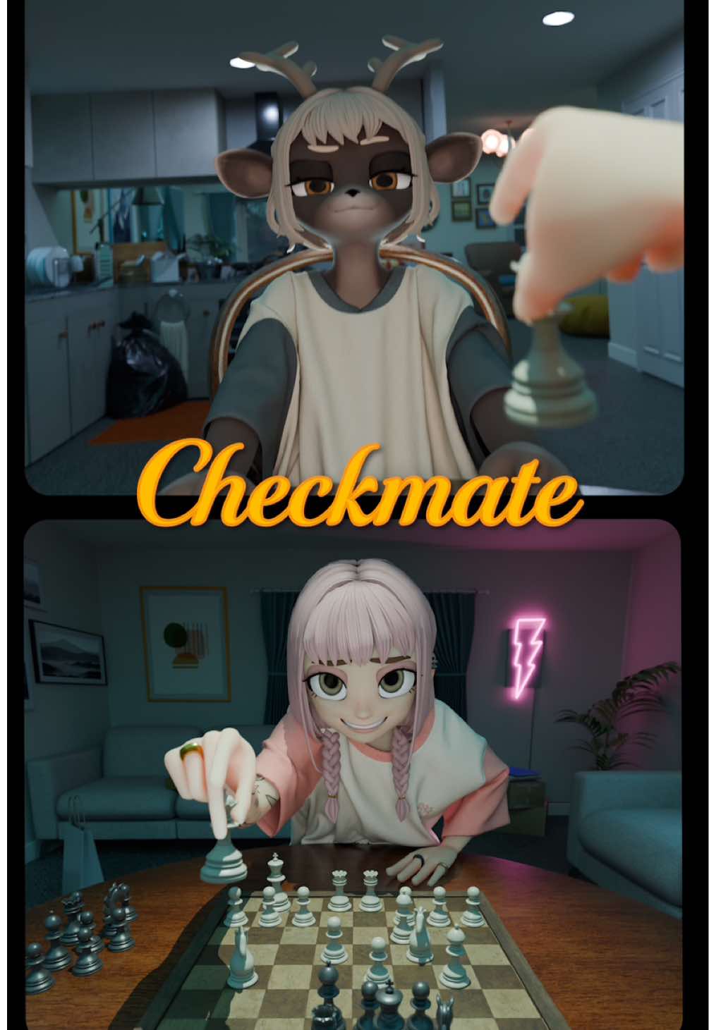 Checkmate - Original Short Animation #3danimation #blender #anime #chess 