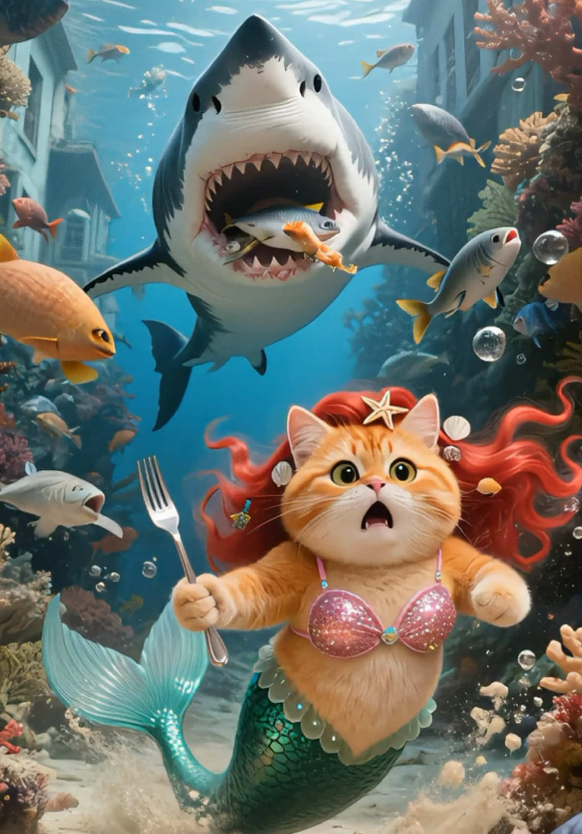 🍗Had lunch with Aquaman 🧜‍♂️ #cat #meow #kuching #kuchingtiktok #catlover #fyp #fypシ゚ #orangecat #ai #oyen #catai #cutecat #catsoftiktok #tiktokcat #cats #aquaman #littlemermaid