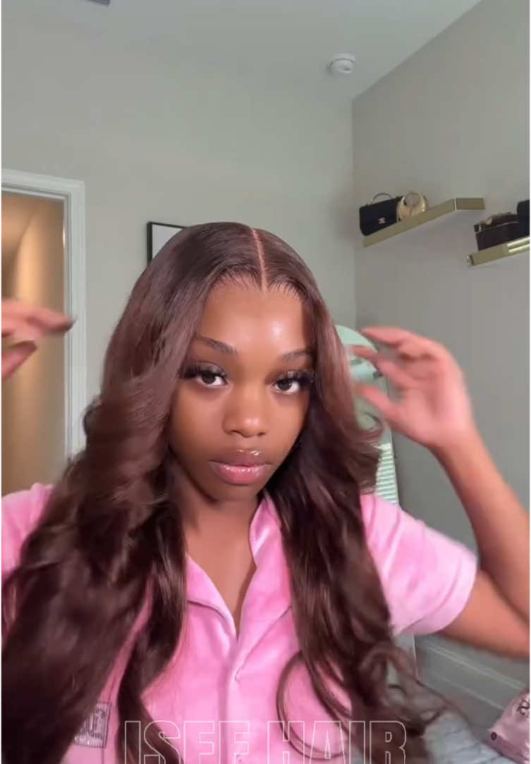 @Keryce💕 get you some Chocolate 🍫  Hair: Chocolate brown layered body wave M cap wear go wig  #iseehairbeauty #iseeweargowig #iseemcapwig #bodywave #haircolor #brownhair #gluelesswig #layers 