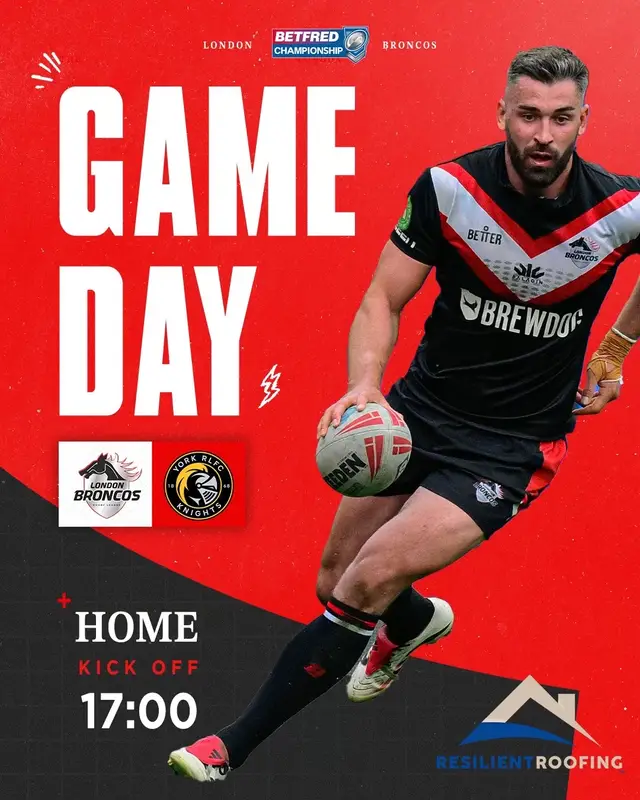 🗣️| 𝐈𝐓’𝐒 𝐆𝐀𝐌𝐄𝐃𝐀𝐘!! We return to 🏠 action this afternoon as we welcome York Knights to SW17. 🗓️ Saturday, May 3rd ⏰ 5pm KO 🏟️ Cherry Red Records Stadium 🤝 Resilient Roofing 🎟️ londonbroncos.ticketco.events/uk/en/m/e/lond… #WeAreLondon🏉