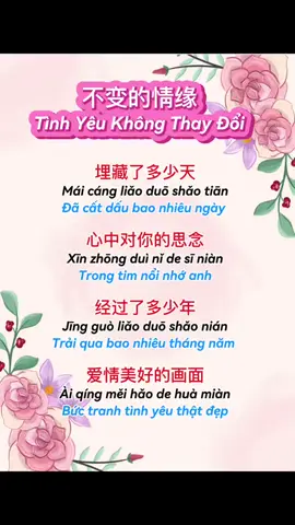不变的情缘 Tình Yêu Không Thay Đổi #nghenhac#nghenhacvuive#中文#你好#xuhuong#hoctiengtrung#xuhuongtiktok#videoviral#nhactrungquoc#学习中文#学汉语#nhactrung#thugian#nhacnaychillphet#video#tiktok#hoctiengtrungonline#tiengtrungmoingay#tiktokviral 