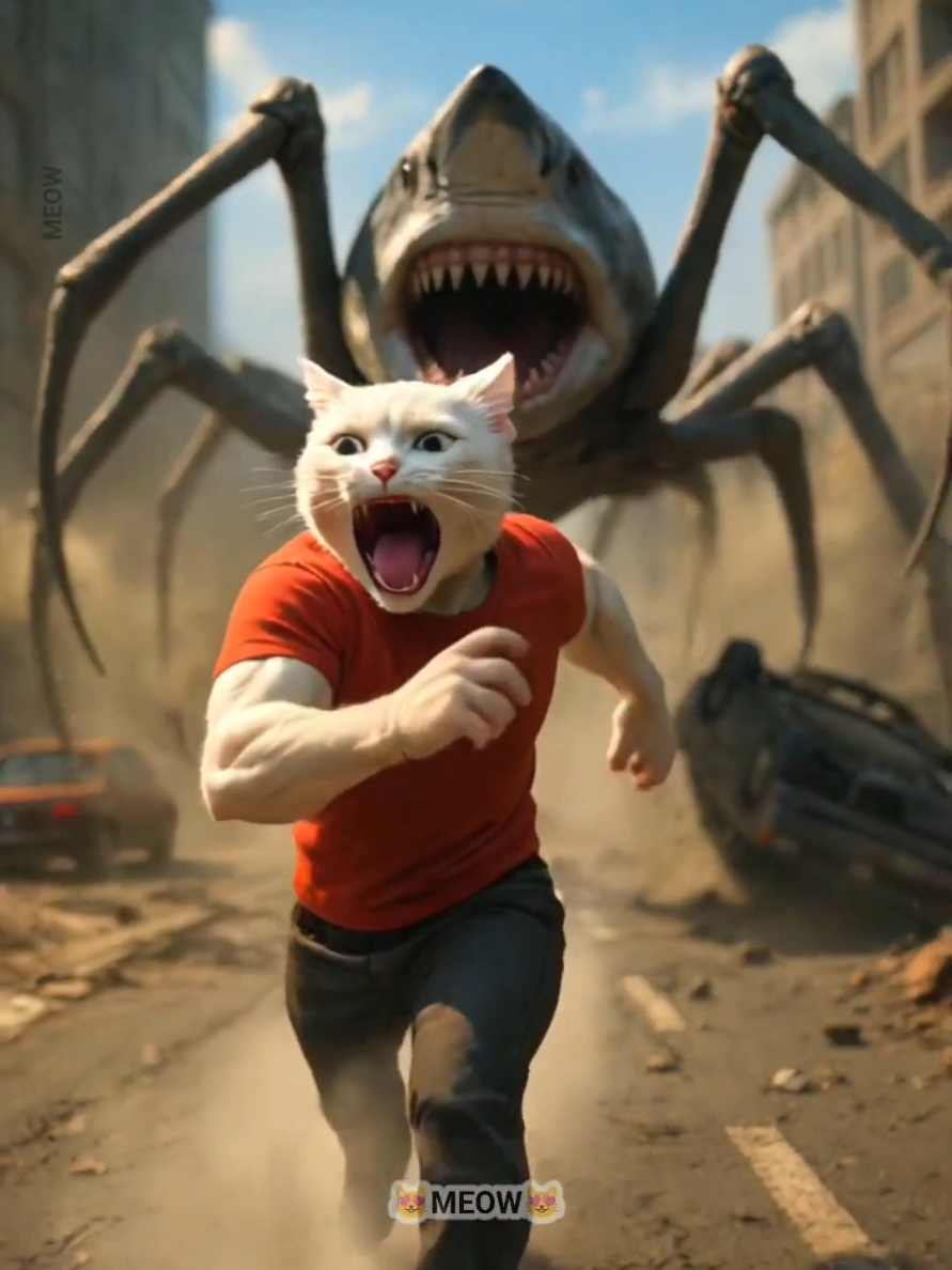 🐱🔥🦈Kitten and the giant SPIDER SHARK💦😲#animation #supercattales #catfunny #cat #supercattalespaws