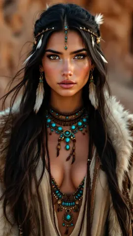 A powerful portrait of Native beauty and spirit. Honoring tradition, strength, and sacred connection to the land. 🌄✨ #NativePride #IndigenousBeauty #SacredStrength #NativeAmerican #NativeWoman #TraditionalRegalia #TurquoiseJewelry #GoldenHourGlow #TribalSpirit #CinematicPortrait #DesertVibes #NativeCulture #NativeTikTok #IndigenousElegance #WarriorSpirit