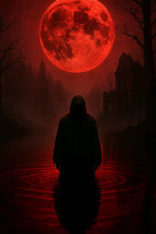Horror misty creepy moon blood skulls death dark forest thriller ravens wallpaper
