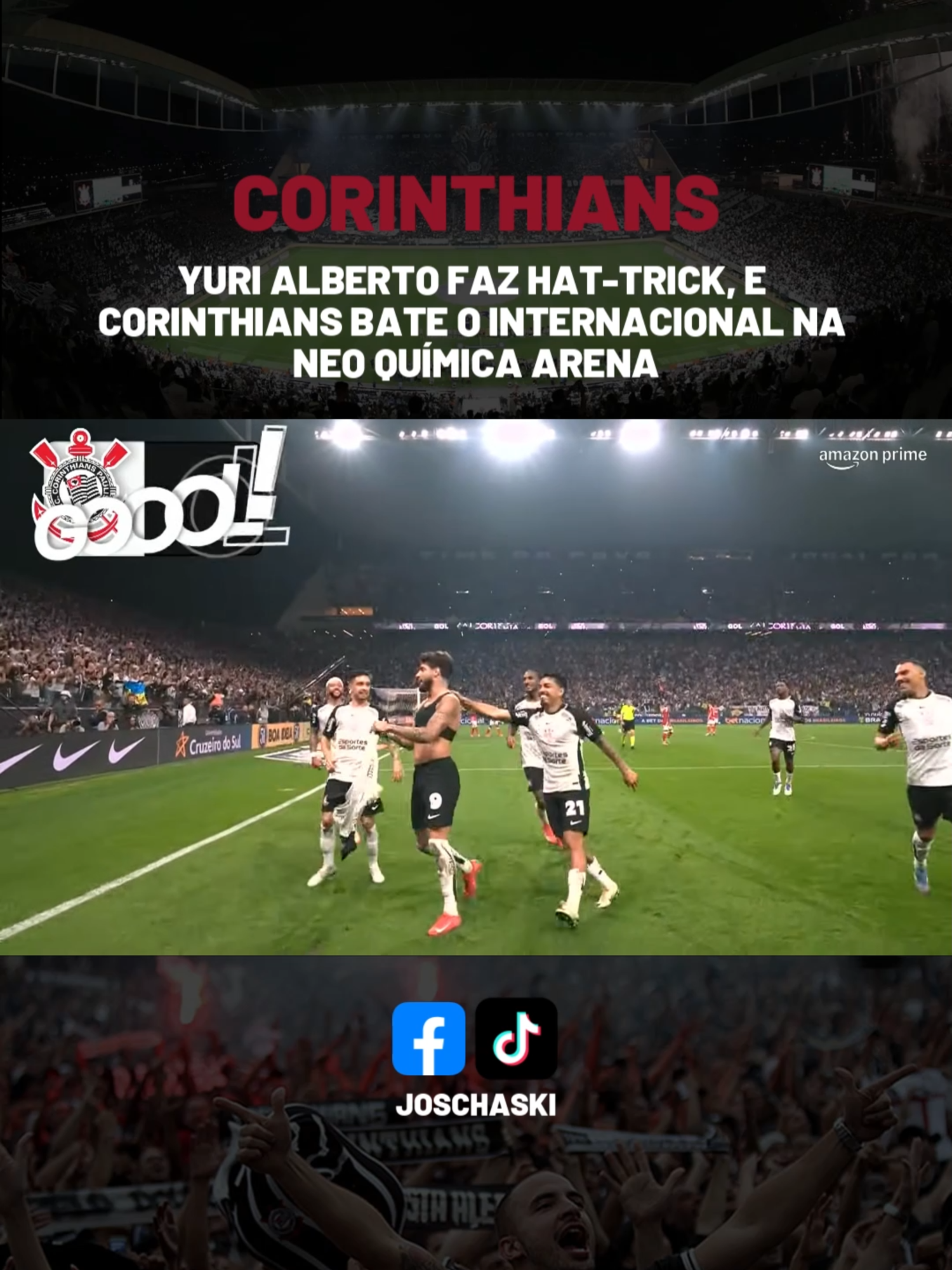 Yuri Alberto faz hat-trick, e Corinthians bate o Internacional na Neo Química Arena #vaicorinthians #corinthians #gavioesdafiel #fieltorcedor