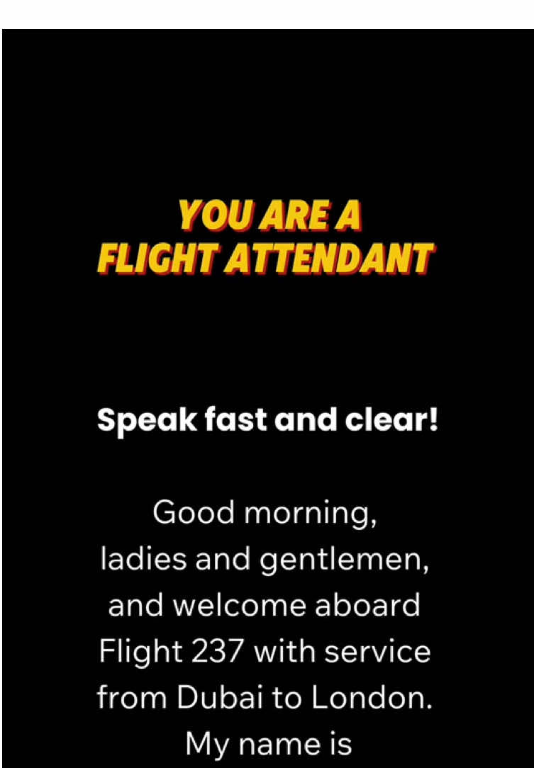 You are a flight Attendant! #learnenglish #teleprompter #english #reading #improveyourenglish #practiceenglish #readingchallenge #motivation #ebook#readingenglish #improveyourenglish  #writingenglish #englishlesson #reading 