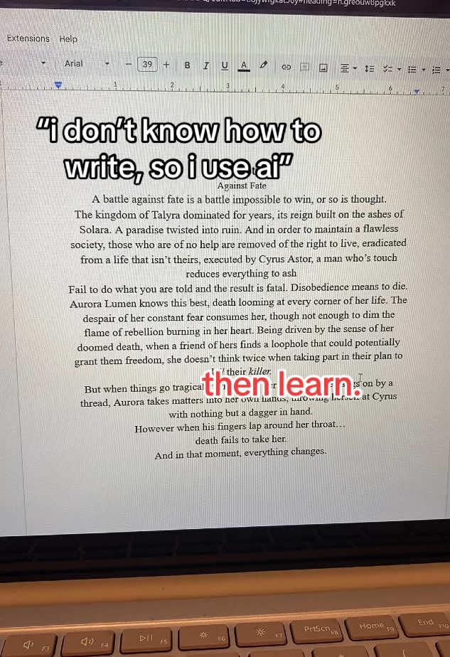 honestly in my opinion, you don’t even have to know HOW to write to write a book. there are no rules when it comes to writing, except not using ai 😭 #writertok #author #writer #writers #ai #youngauthor 