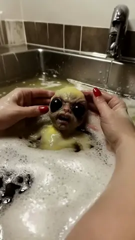 A strangely heartwarming moment: a baby zombie being gently bathed by its caretaker in a kitchen sink filled with foamy water. Despite its eerie eyes and unsettling features, the scene captures a surprising bond between human and creature. Filmed in what appears to be a secret lab, this bizarre yet tender encounter leaves us wondering—pet experiment gone wrong, or a new kind of companion? #Aicreatures #StrangeCreatures #Zombiebaby #sinkbath @hailuoai_official