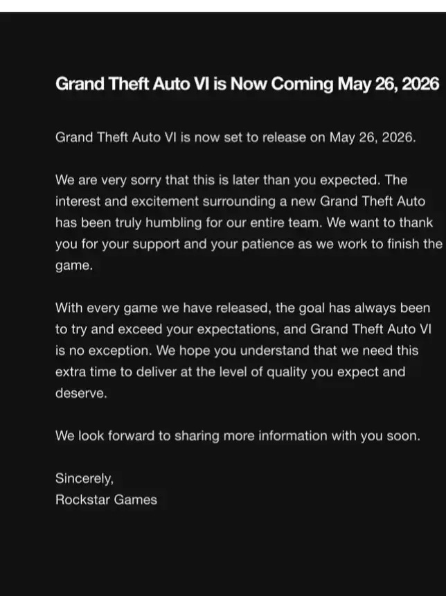 GTA 6 comes out on May 26 2026