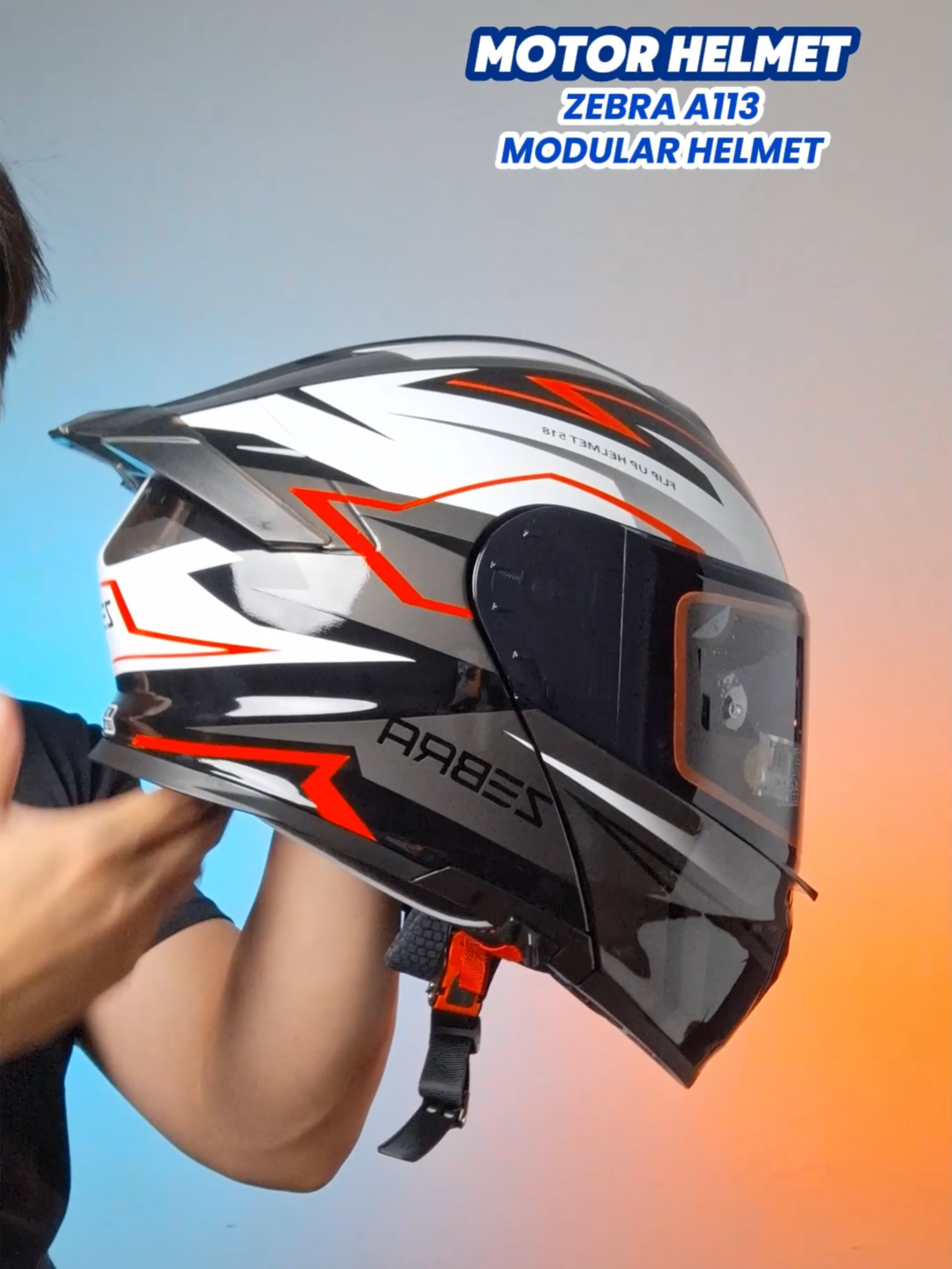 Motorcycle Modular Helmlet Zebra A113 #helmet #motorcyclehelmet #modularhelmet