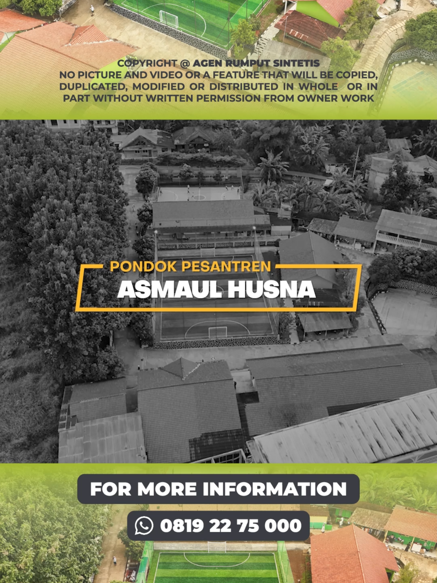 PONDOK PESANTREN ASAMAUL HUSNA, Lapangan ini berada di daerah Cimande, Jawa Barat. Lapangan ini berukuran total 459 Meter dengan ukuran lahan adalah 17Mx27M INFO PEMESANAN Tlp/Wa : 0811555562 --------- WEBSITE KAMI https://premiumgrass.co.id  https://agensintetis.com  https://agensintetisbali.com  https://indominisoccer.com   #agensintetis #indominisoccer #jasaminigolf #minisoccer #rumputsintetis