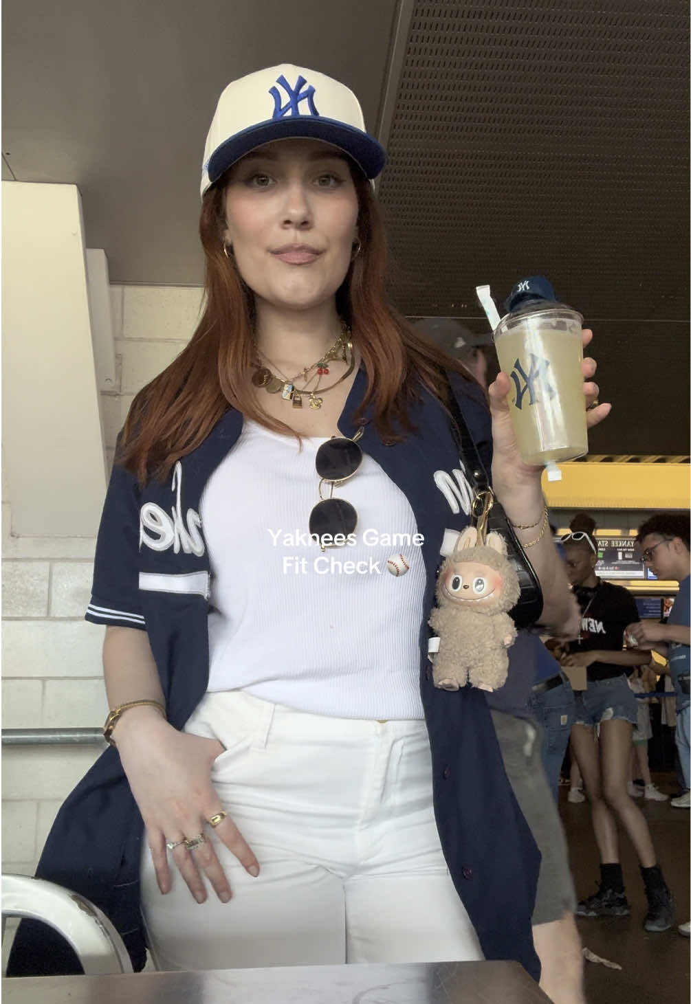 Yankees Game Outfit Idea ⚾️ featuring @KOI  Baseball game fit check, baseball game outfit ideas, yankees game, labubu, ootd outfit of the day #OOTD #outfitoftheday #fitcheck #yankees #yankeesstadium 