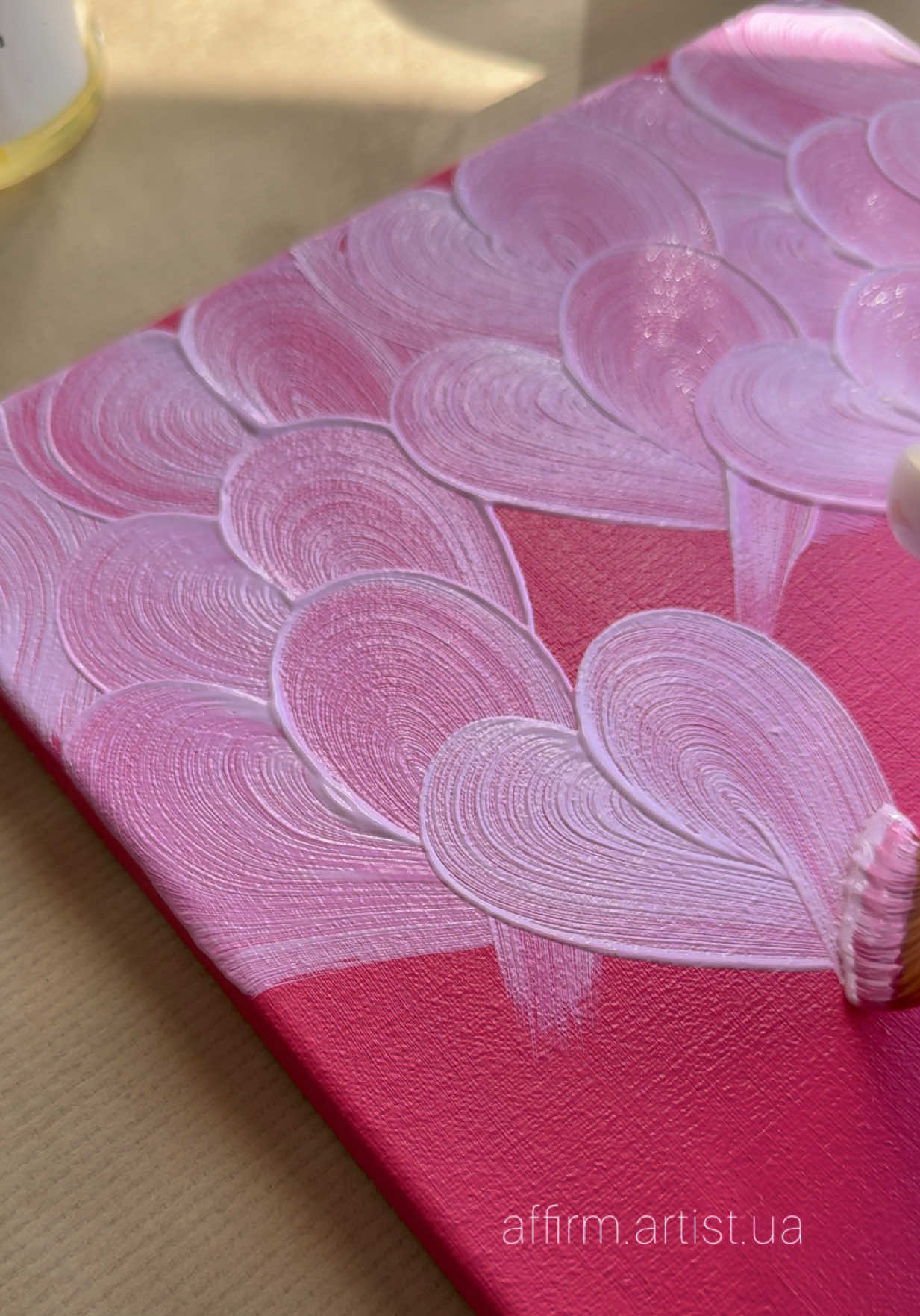 Pink abstraction. Just as gentle as this song 🫂 It’s about love, about feelings, about things words can’t quite explain. These aren’t just colors on canvas — they’re emotions you want to hold softly by the hand 💓🤲🏻 And even if not all stories end happily, love… it still stays. Somewhere between the brushstrokes. Between the notes.  Between him and I ❤️‍🩹 inst : affirm.artist.ua 🤍 #art #affirmartistua #abstractart 