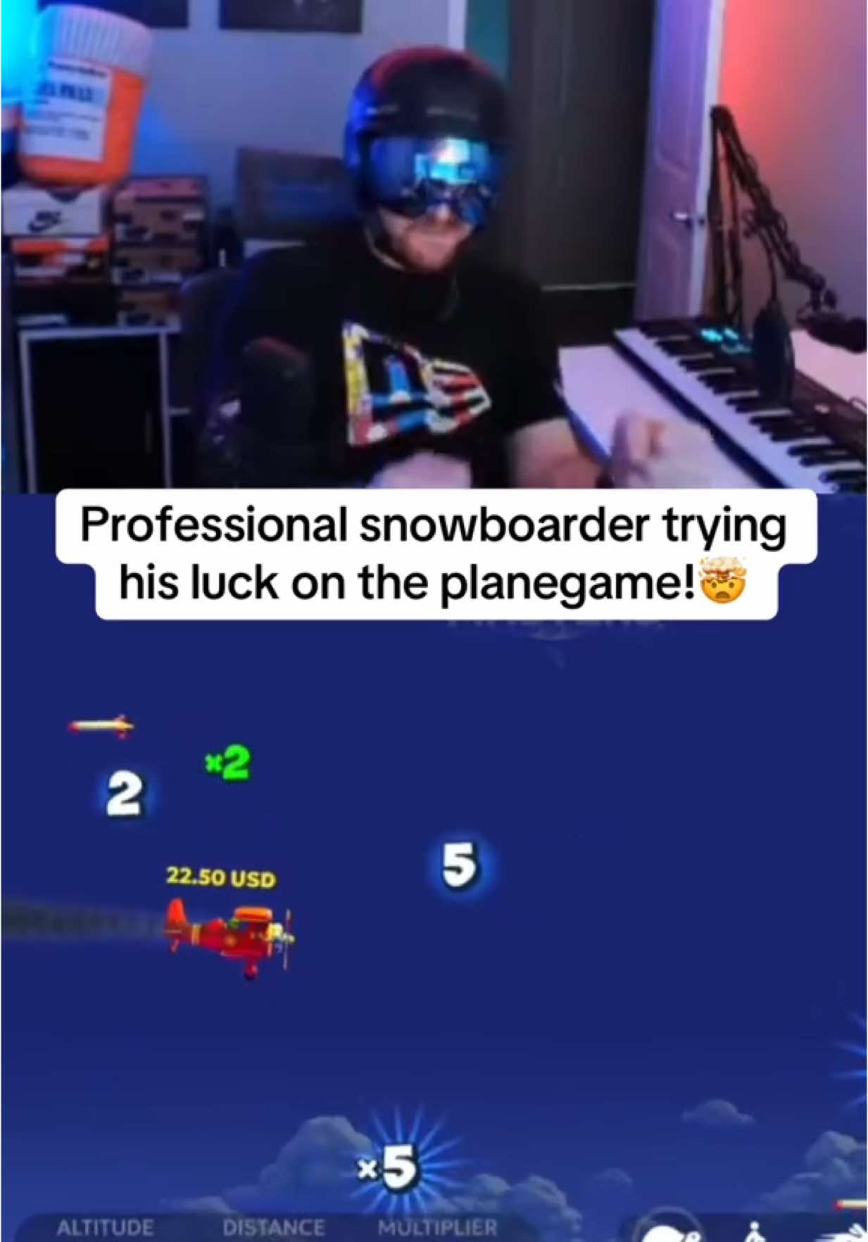 Professional snowboarder trying his luck on the plane game#snowboarder #planegame #kickstreaming 