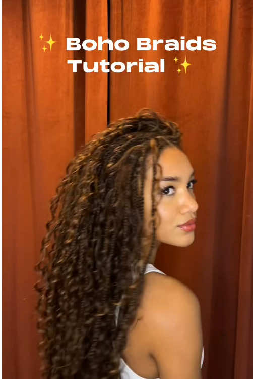 This is the perfect summer hairstyle-brown boho braids with human hair, full tutorial :) #diybraids #protectivehairstyles #bohobraids #goddessbraids #type4hair #blackhairtiktok #curlyhairtutorial 