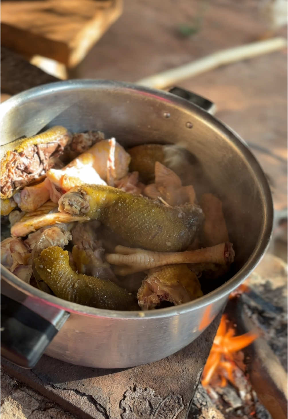 Franguinho na panela!! 😋 No fogão a lenha fica saboroso demais!! 🤠 #noisesimpraone #fogaoalenha #frangocaipira