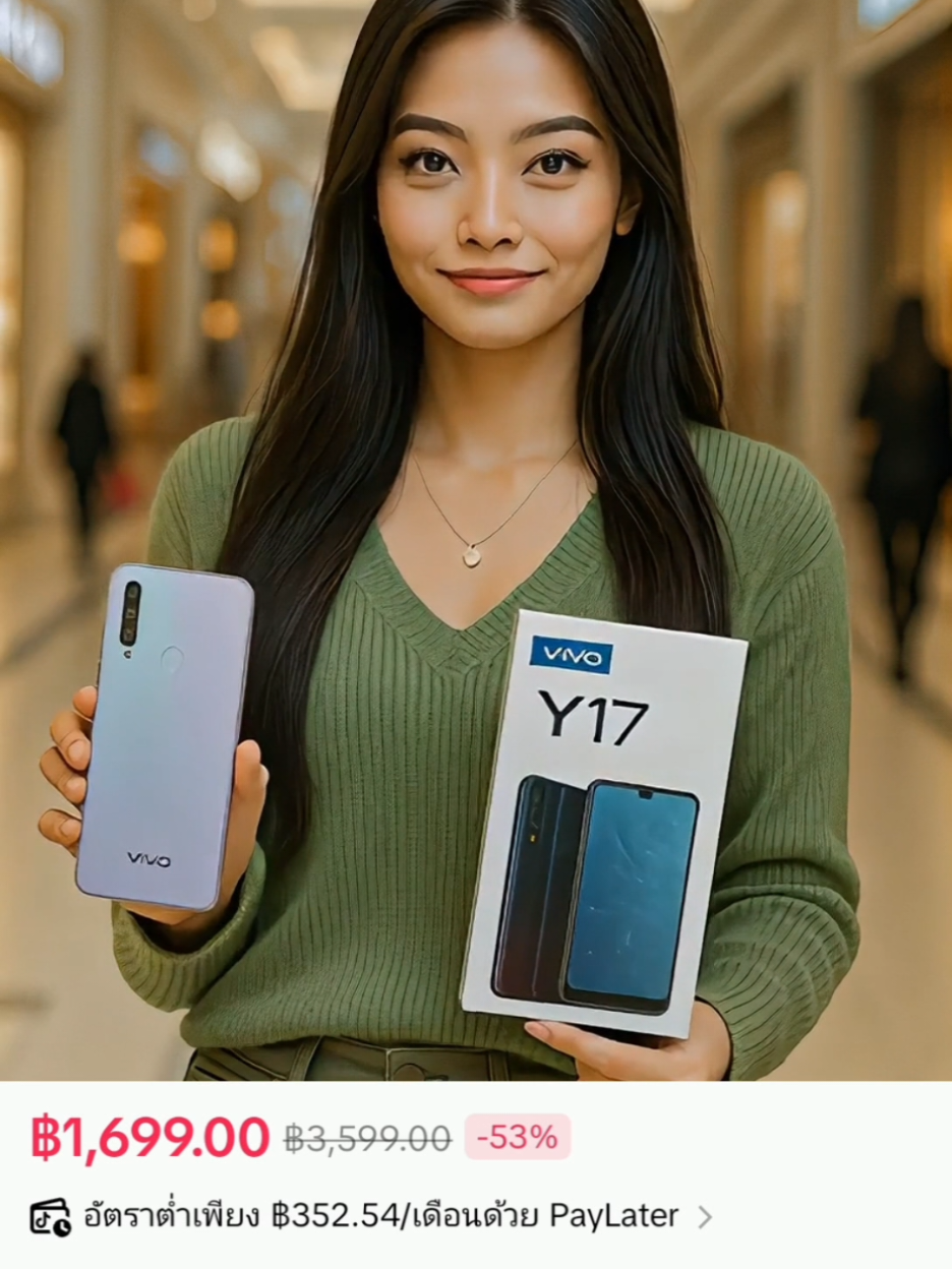 Vivo Y17 สมาร์ทโฟนสุดคุ้ม มาพร้อมแบตเตอรี่ขนาดใหญ่ 5000mAh ใช้งานได้ยาวนานทั้งวัน หน้าจอใหญ่ 6.35 นิ้วแบบ Halo FullView ดูหนัง เล่นเกมได้เต็มตา กล้องหลัง 3 ตัว พร้อมเลนส์ Ultra Wide ถ่ายภาพมุมกว้างได้สวยคมชัด กล้องหน้าความละเอียด 20MP เซลฟี่สวยทุกมุมมอง ใช้ชิปเซ็ต Helio P35 ทำงานลื่นไหล พร้อม RAM 4GB และ ROM 128GB เก็บข้อมูลจุใจ ในราคาสุดคุ้ม เหมาะทั้งใช้งานทั่วไปและเล่นโซเชียล Vivo Y17 คือตัวเลือกที่ตอบโจทย์ทุกไลฟ์สไตล์ค่ะ