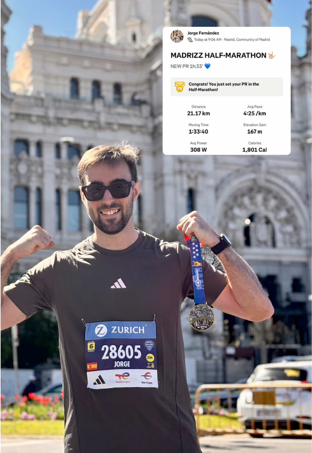My first official half-marathon with new PB 1h 33’:13”✅🤩 (Madrid 2025)🤍 #Running #marathon #madrid #nolimits #adidasrunning #motivation #proud #happy #yougotthis 