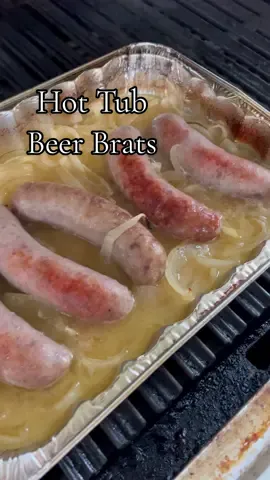 Hot Tub Beer Brats!🌭🍺 So easy, so delicious, and a fun way to elevate a normal brat!  Ingredients:  2 sweet onion (sliced)  2 lbs brats  2 cans/bottles favorites beer 1 stick butter (sliced)  Brat buns Optional toppings: whole grain mustard, sauerkraut Directions:  1. Preheat grill to 400 degrees  2. In an aluminum pan, add a layer of half of the sliced onions.  3. Top onions with brats.  4. Top brats with remaining onions.  5. Evenly add pats of butter over the onions.  6. Pour over beer. (Light beer if you don’t want a ton of beer flavor, a heavier beer for more beer flavor)  7. Place on grill, close, and let cook for 30 minutes.  8. Transfer brats to grill over the direct heat and cook for about 10 minutes until browned.  9. Serve immediately, and use the sweet buttered onions as a topping!  #summerrecipes #grillingrecipes #grillingseason 