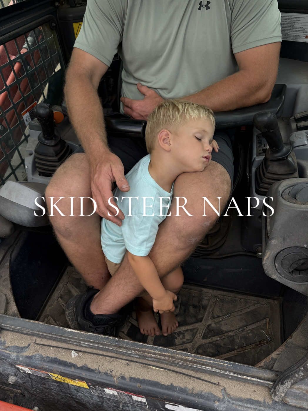 Working hard or hardly working? Someone has FOMO and will fall asleep standing up before he leaves the skid steer with dad 🫶🏼  #toddlersoftiktok #Outdoors 