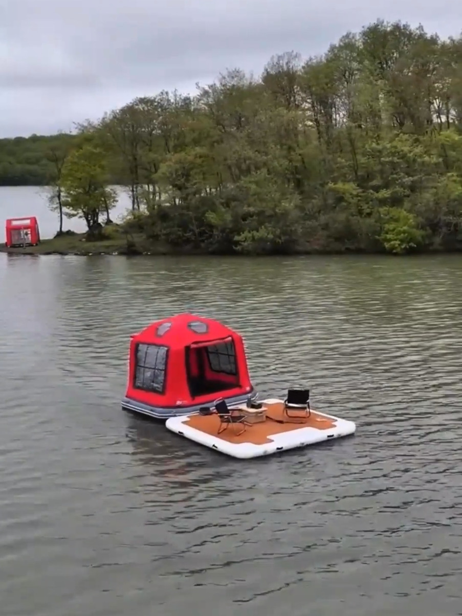 Camping in the lake with a floating tent #campingadventure #Outdoors #campfire #inflatabletent 