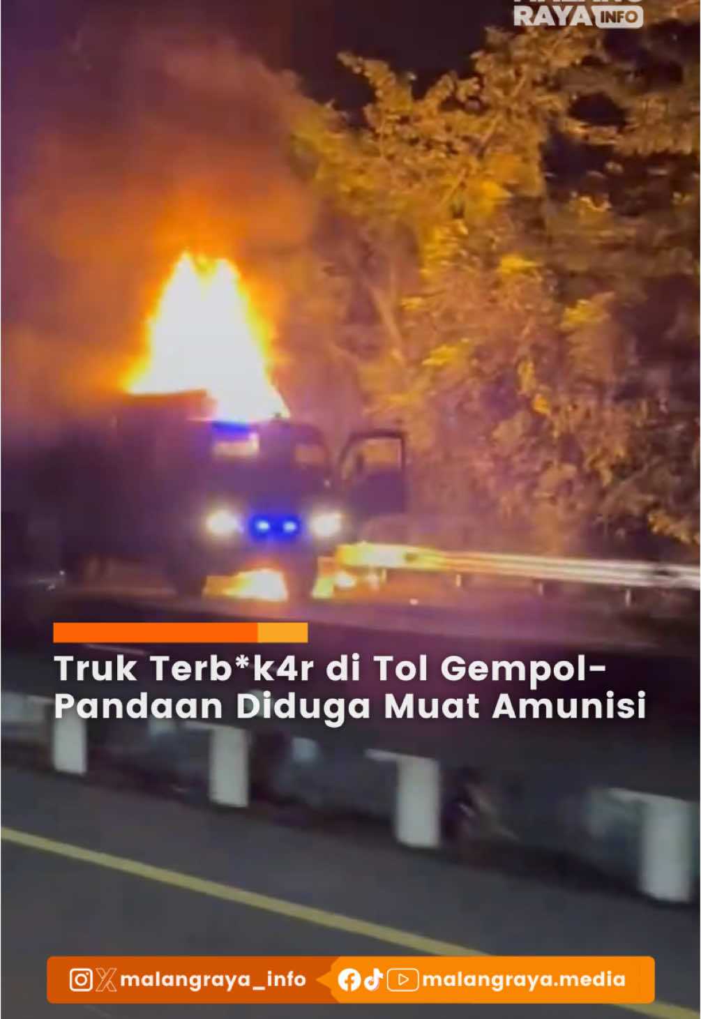 Sebuah truk terb*k4r disertai l*d4k*n terjadi di Tol Gempol-Pandaan KM 772-KM 774. Dirlantas Polda Jatim Kombes Iwan Saktiadi membenarkan truk muat amunisi. 